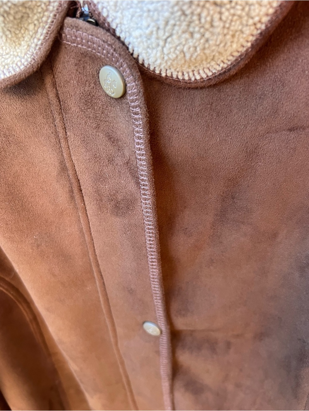 Outback Trading Company Brown Faux Suede Shearling-Trim Jacket - Picture 3 of 7